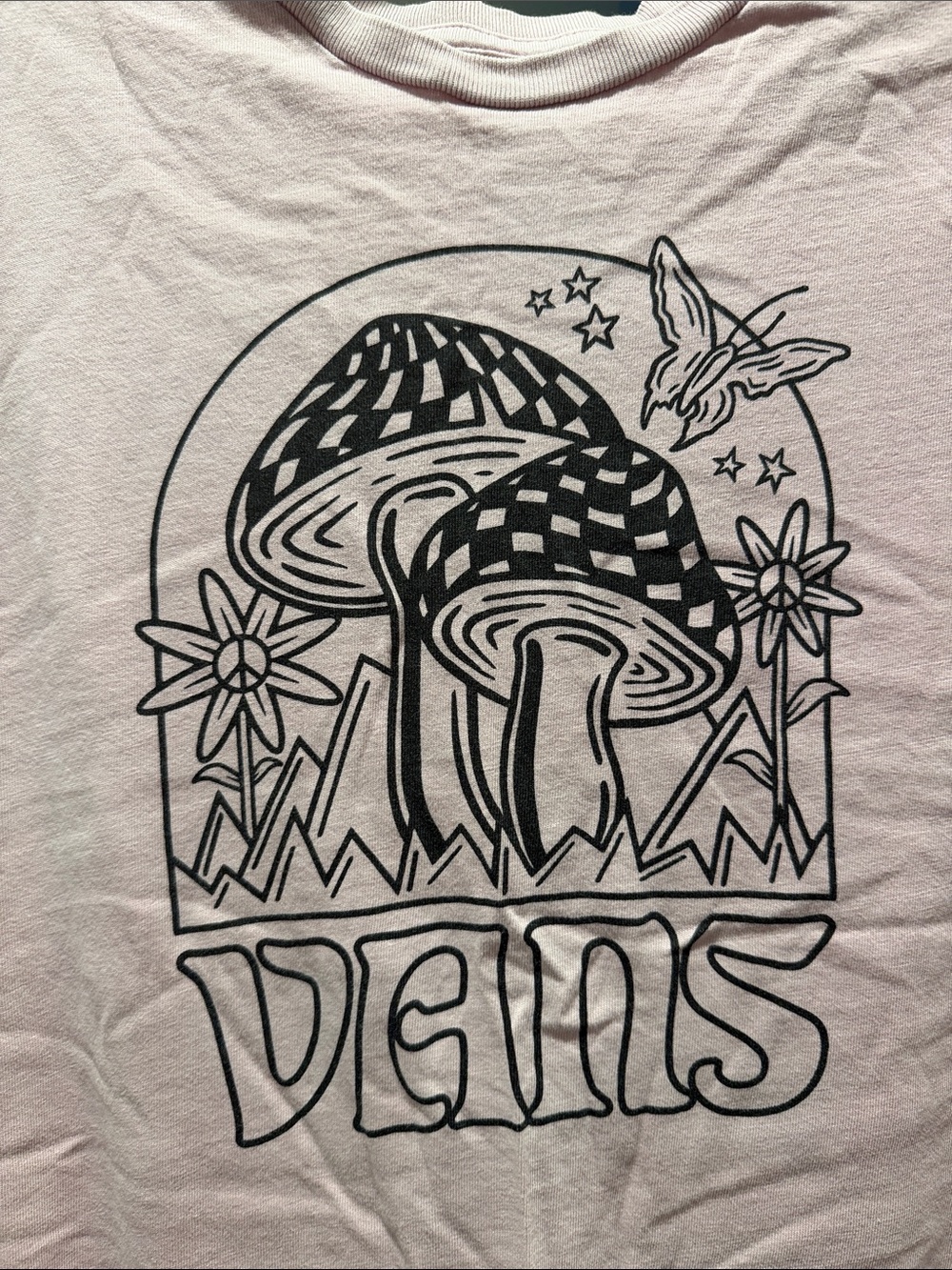 Vans Pink Tee with Black Mushroom Graphic